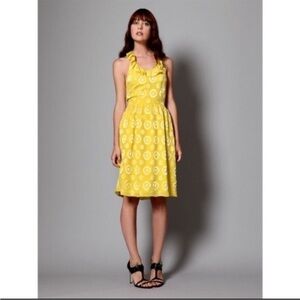 Anthro Lauren Moffat yellow metallic circle silk dress